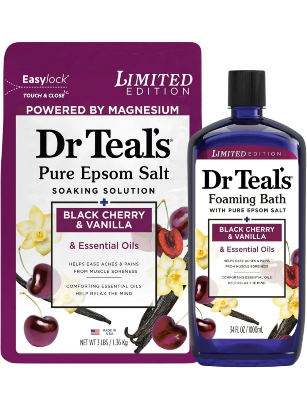 Limited Edition Black Cherry & Vanilla Bath Set | Pure Epsom Salt & Foaming Bath